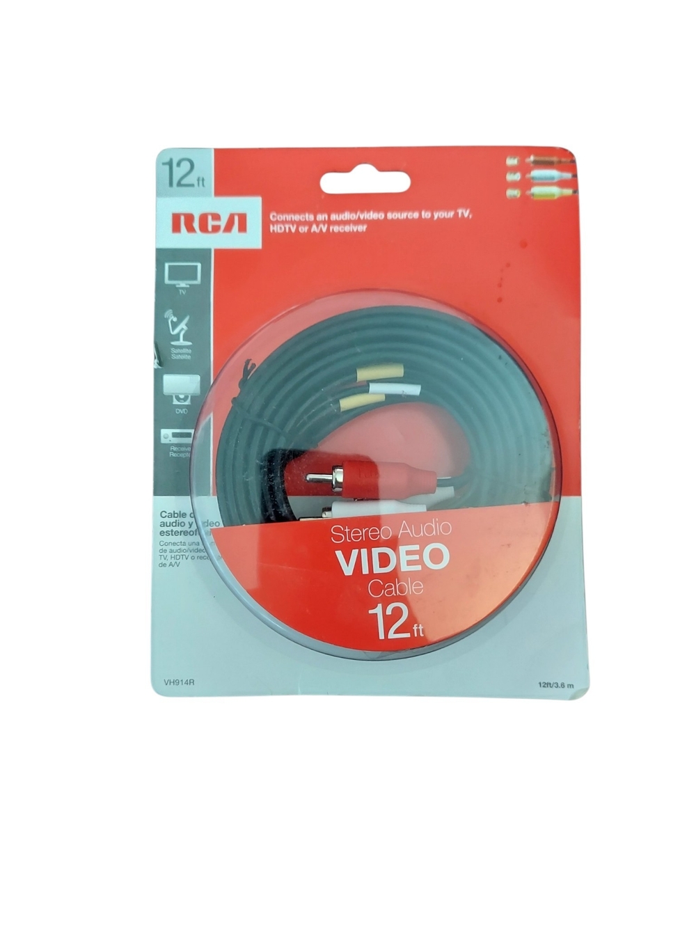 RCA 12ft Composite AV Cable Stereo Audio Video RCA Red White Yellow New